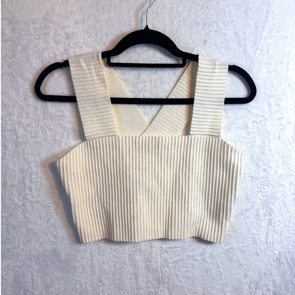 Altar'd State Cream Ribbed Knit Crop Top Cross Back Tank Sleeveless SZ M